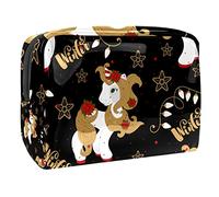 Beauty case natalizio con unicorno magico motivo floreale per donne, beauty case da viaggio, grande, in PVC, pratico astuccio organizer con cerniera, Multi, 18.5x7.5x13cm/7.3x3x5.1in, Beauty case
