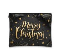 Beauty case natalizio, elegante borsa da viaggio per cosmetici, con stelle nere e scritte dorate, per donne, piccola borsa portatile in tela con cerniera, borsa da toilette per le vacanze, nero, 7x9