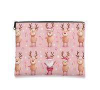 Beauty case natalizio, graziosa borsetta da viaggio con renna e Babbo Natale, borsa da viaggio portatile in tela piccola con cerniera, borsa da toilette per la cura della pelle delle vacanze, Pesca