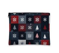 Beauty case natalizio patchwork, borsetta da viaggio per cosmetici, con fiocco di neve, borsa da viaggio per donne, organizer portatile in tela con cerniera, Navy, 7x9 Inch, Custodia