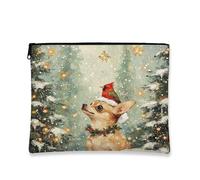 Beauty case natalizio per cani, con cardinali e chihuahua, borsetta da viaggio per donne, piccola borsa portatile in tela con cerniera, borsa da toilette invernale per le vacanze, 17,8 x 22,9 cm