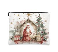Beauty case natalizio per la natività, astuccio per cosmetici da donna, organizer portatile con cerniera, borsa da viaggio festiva, bianco, 7x9 Inch, Presepe