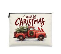 Beauty case natalizio vintage a forma di camioncino, borsa rossa per trucchi da donna, organizer portatile in tela per articoli da toeletta, accessorio da viaggio invernale per le feste, Rosso, 7x9