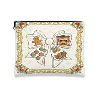 Beauty case natalizio vintage con pan di zenzero, borsa per trucco da donna, organizer portatile in tela con cerniera per viaggi invernali, bianco, 7x9 Inch, Pan di zenzero