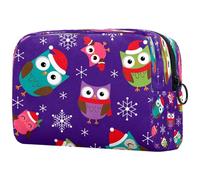 Beauty case natalizio viola con gufo e falchi di neve per donne, beauty case da viaggio, grande, pratico astuccio organizer con cerniera, Multi, 18.5x7.5x13cm/7.3x3x5.1in, Beauty case