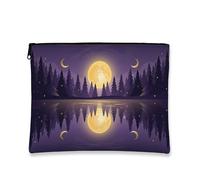Beauty case Nature Night, borsa da viaggio per cosmetici, con luna viola e foresta, organizer portatile in tela con cerniera, borsa da toilette autunnale per la cura della pelle, Viola, 7x9 Inch, Luna
