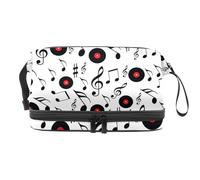 Beauty case nero a doppio strato con note musicali e schede CD, per donne e ragazze, borsa da viaggio per trucchi pratica borsa organizer con scomparto per pennelli, Multi, 27x15x14 cm/10.6x5.9x5.5