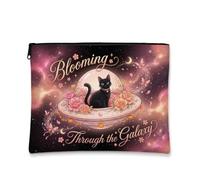 Beauty case nero con citazione di gatto celeste fantasioso, 17,8 x 22,9 cm | Motivo celeste, borsa per cosmetici, fantasia floreale, sfondo spaziale cosmico, robusta chiusura con cerniera
