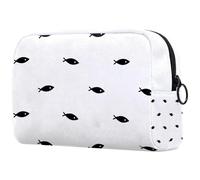 Beauty case nero con figure stick Tiddler da donna, borsa da viaggio per articoli da toeletta grande, pratica borsa organizer con cerniera, Multi, 18.5x7.5x13cm/7.3x3x5.1in, Beauty case