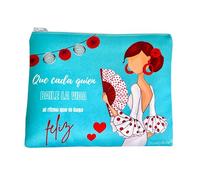 Beauty case o astuccio Granada Fenicottero - Design doppio lato - Fondo bianco a pois neri - 22 x 17 cm - Impermeabile - Borsa da toilette, trucco o materiale scolastico, Pepa Felice - Sfondo Turchese