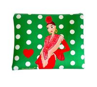 Beauty case o astuccio Granada Fenicottero - Design doppio lato - Fondo bianco a pois neri - 22 x 17 cm - Impermeabile - Borsa da toilette, trucco o materiale scolastico, Lucia - Sfondo verde con pois