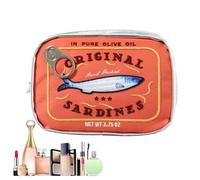 Beauty case organizer da viaggio per cosmetici, divertente design con | sardine in scatola, per cura della pelle, trucco, ombretti, shampoo, necessità quotidiane, 15,5 x 11 x 4,5 cm, Colore: aranci