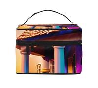 Beauty case organizer, grande borsa da viaggio con stampa a scala, con cerniera, per donne e truccatori, borsa quadrata portatile, Casa da sogno, Taglia unica