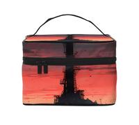 Beauty case organizer, grande borsa da viaggio con stampa di donne africane con cerniera per donne e truccatori, borsa quadrata portatile, Coppia sotto il faro, Taglia unica