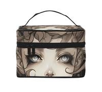 Beauty case organizer, grande borsa da viaggio con stampa di funghi dopo la pioggia, con cerniera, per donne e truccatori, borsa quadrata portatile, Ragazza Capelli Lunghi, Taglia unica