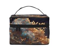 Beauty case organizer, grande borsa da viaggio con stampa di funghi dopo la pioggia, con cerniera, per donne e truccatori, borsa quadrata portatile, Bonsai d'oro, Taglia unica