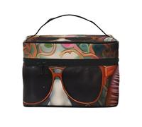Beauty case organizer, grande borsa da viaggio con stampa di gatto in peluche con cerniera, per donne e truccatori, borsa quadrata portatile, Uomo Ascoltando Musica, Taglia unica