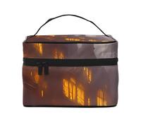 Beauty case organizer, grande borsa da viaggio con stampa di hamburger, borsa per cosmetici con cerniera, per donne e truccatori, borsa quadrata portatile, Città spaventosa, Taglia unica