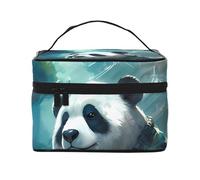 Beauty case organizer, grande borsa da viaggio con stampa di rana strana con cerniera, per donne e truccatori, borsa quadrata portatile, Panda Seduto, Taglia unica