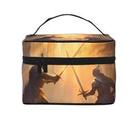 Beauty case organizer, grande borsa da viaggio con stampa di rana strana con cerniera, per donne e truccatori, borsa quadrata portatile, Partita di scherma, Taglia unica