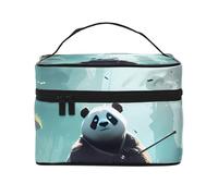 Beauty case organizer, grande borsa da viaggio con stampa di rana strana con cerniera, per donne e truccatori, borsa quadrata portatile, Panda Holding Bamboo, Taglia unica