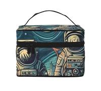 Beauty case organizer, grande borsa da viaggio con stampa di rana strana con cerniera, per donne e truccatori, borsa quadrata portatile, Astronauta cammina sulla luna, Taglia unica