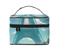 Beauty case organizer, grande borsa da viaggio con stampa di teschio di fumo, con cerniera, per donne e truccatori, borsa quadrata portatile, Torre di ferro in città, Taglia unica