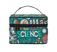 Beauty case organizer, grande borsa da viaggio con stampa leopardata con cerniera, per donne e truccatori, borsa quadrata portatile, Tema della scienza dei cartoni animati., Taglia unica