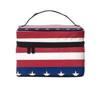 Beauty case organizer, grande borsa da viaggio con stampa leopardata con cerniera, per donne e truccatori, borsa quadrata portatile, Bandiera americana a strisce, Taglia unica