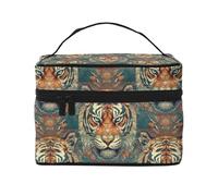 Beauty case organizer, grande borsa da viaggio con stampa misteriosa con cerniera, per donne e truccatori, borsa quadrata portatile, Ritratto di Tiger Head, Taglia unica