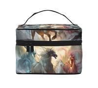 Beauty case organizer, grande borsa da viaggio con stampa misteriosa con cerniera, per donne e truccatori, borsa quadrata portatile, Quattro cavalli pazzi, Taglia unica