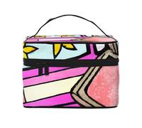 Beauty case organizer, grande borsa per cosmetici da viaggio con stampa di ragazza manga con cerniera per donne e truccatori, borsa quadrata portatile, Scatola di trucco rosa, Taglia unica