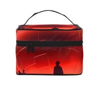 Beauty case organizer, grande borsa per cosmetici da viaggio con stampa di ragazza manga con cerniera per donne e truccatori, borsa quadrata portatile, Cristallo rosso, Taglia unica