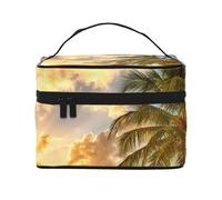 Beauty case organizer grande, con stampa di gelato colorato, borsa da viaggio con cerniera, per donne e truccatori, borsa quadrata portatile, Oceano Tramonto Paesaggio, Taglia unica