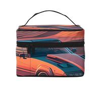 Beauty case organizer, grande rosa rosa stampato borsa cosmetica da viaggio con cerniera per donne e truccatori borsa quadrata portatile, Auto nel deserto, Taglia unica