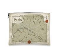 Beauty case Paris Adventure, borsa da viaggio con mappa vintage, borsa da viaggio per donne, organizer portatile in tela con cerniera, Verde, 7x9 Inch, Mappa