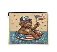 Beauty case patriottico con cane, vintage, a stelle e strisce, borsa da viaggio per donne, organizer portatile in tela con cerniera, borsa da toeletta estiva per le vacanze 17,8 x 22,9 cm