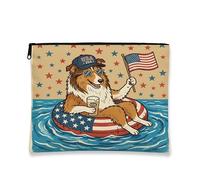 Beauty case patriottico con cane, vintage, a stelle e strisce, borsa da viaggio per donne, organizer portatile in tela con cerniera, borsa da toeletta estiva per le vacanze 17,8 x 22,9 cm