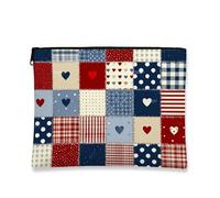 Beauty case patriottico patchwork, borsa da viaggio trapuntata per cosmetici, da donna, elegante organizer con cerniera, borsa regalo per le vacanze, Rosso, 7x9 Inch, Patchwork