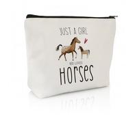 Beauty case per amanti dei cavalli, regalo per ragazze e donne, borsa portatile a tema cavallo, con scritta "Just a girl who loves horses", regalo per figlia, sorella, fidanzata