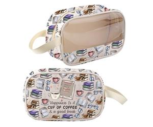 Beauty case per caffè e libri Happiness is a Cup of Coffee and a Good Book Gifts for Readers Bookish Cosmetic Zipper Pouch Bag