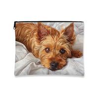 Beauty case per cani, adorabile astuccio da viaggio marrone per donne, piccola borsa portatile in tela con cerniera, borsa da toilette regalo per amanti degli animali, Marrone, 7x9 Inch, Cane