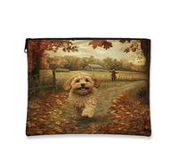 Beauty case per cani con Cockapoo autunnale, scena autunnale con foglie di campagna, borsa da viaggio per donne, regali per ragazze, organizer portatile per animali domestici, piccola tela con