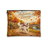 Beauty case per cani con motivo autunnale dei Grandi Pirenei, borsa da viaggio per donne e ragazze, piccola borsa portatile in tela con cerniera, borsa da toilette autunnale, 17,8 x 22,9 cm
