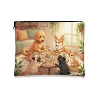 Beauty case per cani e amici, grazioso astuccio da viaggio per donne, organizer portatile in tela con cerniera, design con animali primaverili, multicolore, 7x9 Inch, Cane