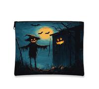 Beauty case per Halloween, spaventapasseri, gotico, horror, zucca, trousse da viaggio per donne, organizer portatile in tela con cerniera, 17,8 x 22,9