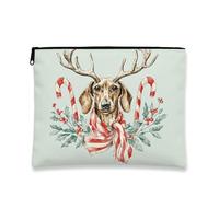 Beauty case per le vacanze, con renna e bastoncini di zucchero, astuccio da viaggio per donne, piccola borsa portatile in tela con cerniera, borsa da toilette natalizia per la cura della pelle, Menta