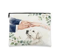 Beauty case per matrimonio con cane dei Pirenei, borsa da viaggio romantica per matrimonio per donne e ragazze, piccola borsa portatile in tela con cerniera, borsa da toilette per animali domestici