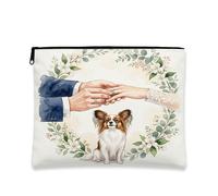 Beauty case per matrimonio con cane Papillon, borsa da viaggio romantica per matrimonio, per donne e ragazze, piccola borsa portatile in tela con cerniera, borsa da toeletta per animali domestici