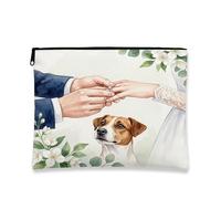Beauty case per matrimonio con cane Russell Terrier, borsa da viaggio romantica per matrimonio, per donne e ragazze, piccola borsa portatile in tela con cerniera, borsa da toeletta per animali